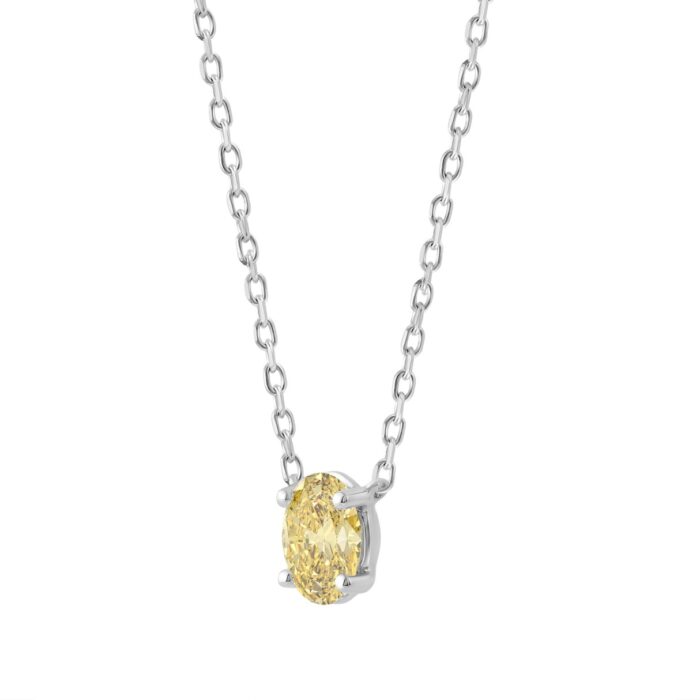 14K WHITE GOLD 1.00CT YELLOW OVAL DIAMOND LADIES NECKLACE - Image 3