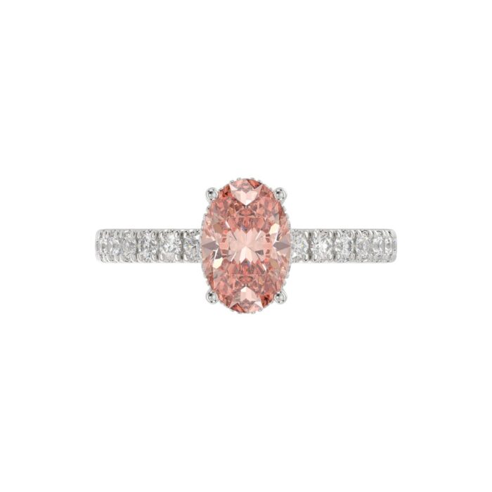 ETERNAL BLUSH COLLECTION 14K WHITE GOLD 2 1/2CT ROUND/OVAL DIAMOND LADIES RING(CENTER STONE PINK OVAL DIAMOND 2CT) - Image 5