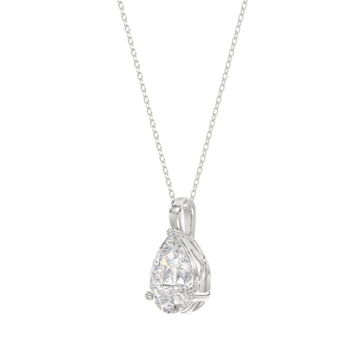 LADIES SOLITAIRE PENDANT WITH CHAIN 1CT PEAR DIAMOND 14K WHITE GOLD - Image 3