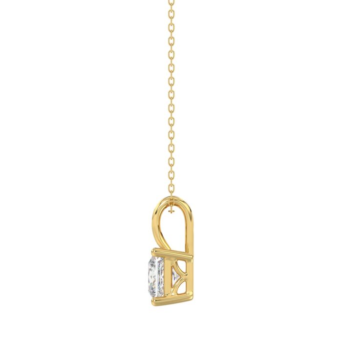 LADIES SOLITAIRE PENDANT WITH CHAIN 1CT PRINCESS DIAMOND 14K YELLOW GOLD - Image 2
