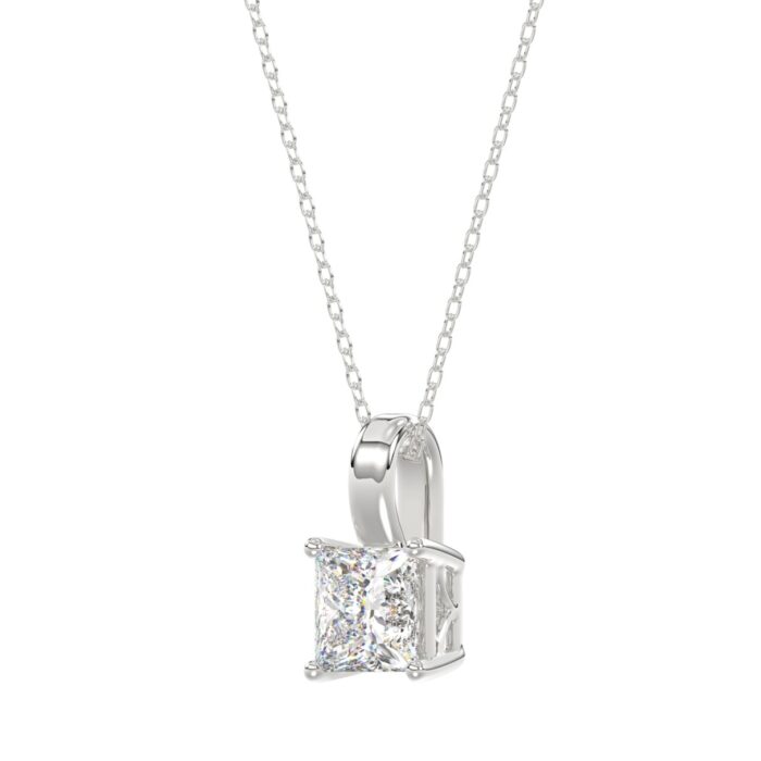 LADIES SOLITAIRE PENDANT WITH CHAIN 2CT PRINCESS DIAMOND 14K WHITE GOLD - Image 3