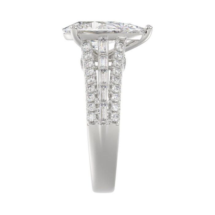 Luxury 14K White Gold Ladies Diamond Ring 2 3/4CT Round Pear & Baguette Diamonds with 2.00CT Pear Center stone (Color F-G -Clarity VS1/VS2) - Image 3