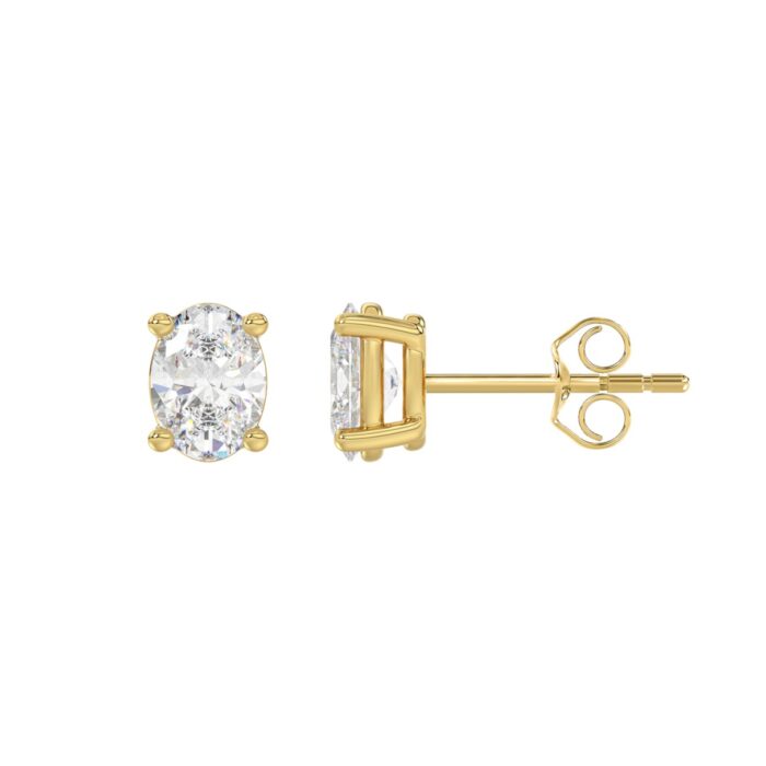 LADIES SOLITAIRE EARRINGS 1 1/2CT OVAL DIAMOND 14K YELLOW GOLD - Image 2