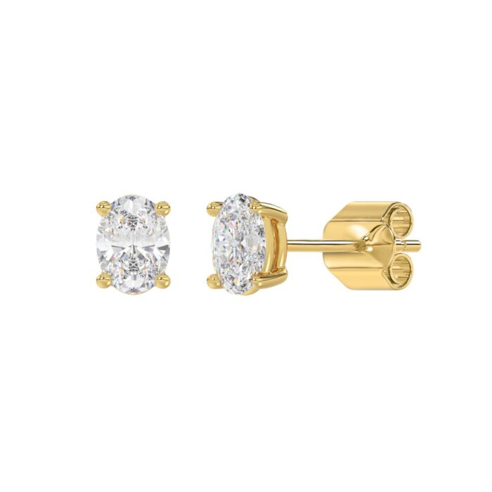LADIES SOLITAIRE EARRINGS 1 1/2CT OVAL DIAMOND 14K YELLOW GOLD - Image 3