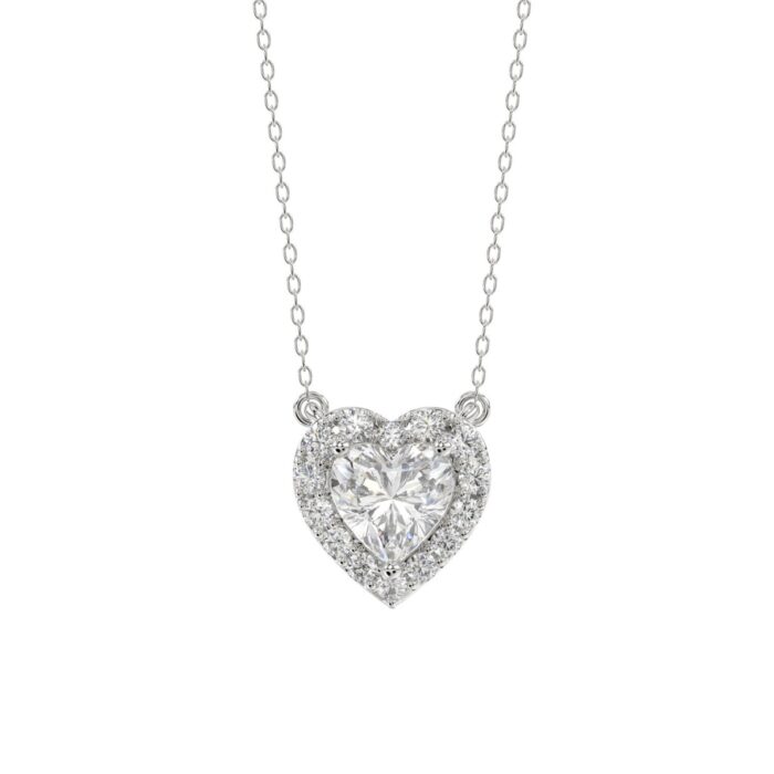 LADIES NECKLACE 1 1/4CT ROUND DIAMOND 14K WHITE GOLD (CENTER STONE HEART DIAMOND 1CT) - Image 1