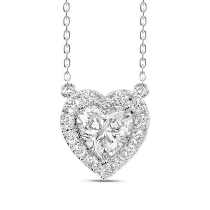LADIES NECKLACE 1 1/4CT ROUND DIAMOND 14K WHITE GOLD (CENTER STONE HEART DIAMOND 1CT) - Image 4