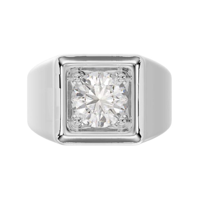 MEN'S RING 2CT ROUND DIAMOND 14K WHITE GOLD (CENTER STONE ROUND DIAMOND 2CT ) - Image 5