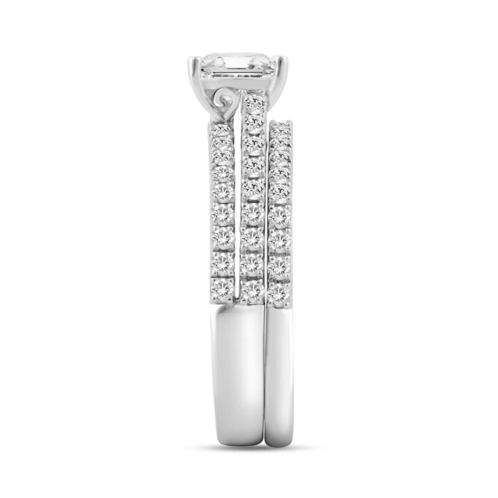 14K WHITE GOLD 1 3/4CT ROUND/PRINCESS DIAMOND LADIES BRIDAL SET - Image 3