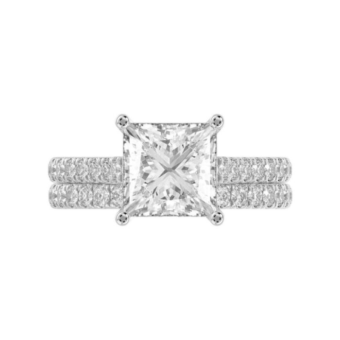 14K WHITE GOLD 3 1/2CT ROUND/PRINCESS DIAMOND LADIES BRIDAL SET (CENTER STONE PRINCESS DIAMOND 3.00CT) - Image 2