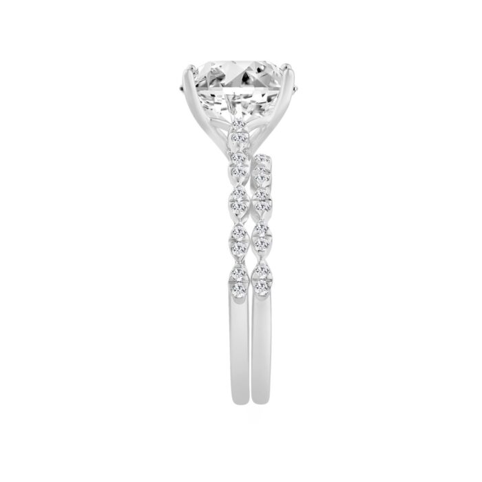 14K WHITE GOLD 3 1/3CT ROUND/OVAL DIAMOND LADIES BRIDAL SET (CENTER STONE OVAL DIAMOND 3CT) - Image 3