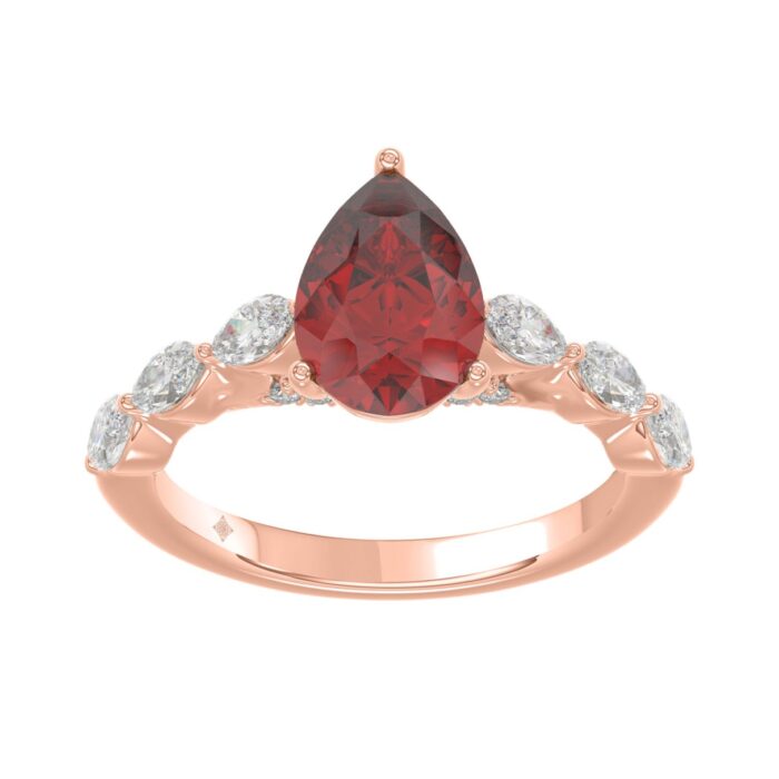 14K ROSE GOLD 3.00CT ROUND/RUBY PEAR/MARQUISE DIAMOND LADIES RING (CENTER STONE PEAR RUBY DIAMOND 2 1/4CT) - Image 1