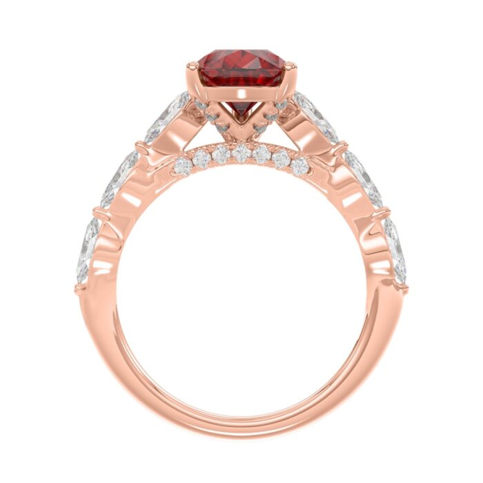 14K ROSE GOLD 3.00CT ROUND/RUBY PEAR/MARQUISE DIAMOND LADIES RING (CENTER STONE PEAR RUBY DIAMOND 2 1/4CT) - Image 5