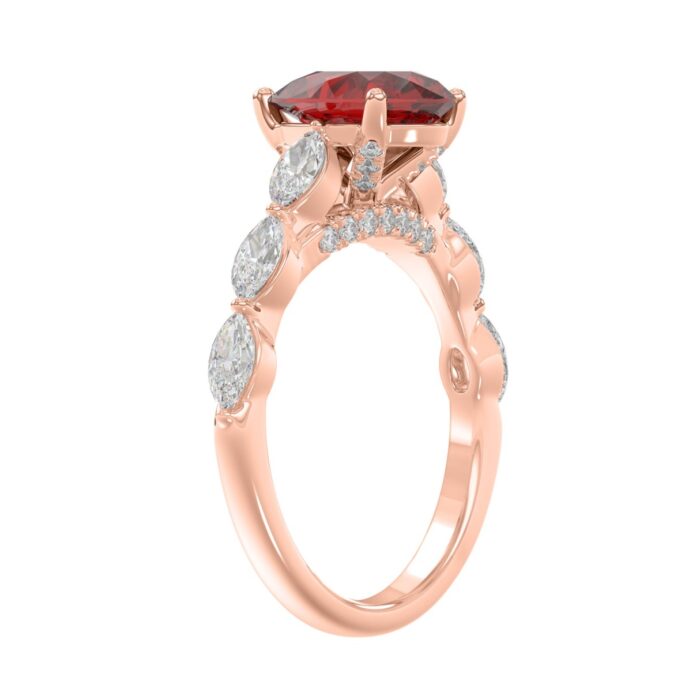 14K ROSE GOLD 3.00CT ROUND/RUBY PEAR/MARQUISE DIAMOND LADIES RING (CENTER STONE PEAR RUBY DIAMOND 2 1/4CT) - Image 4