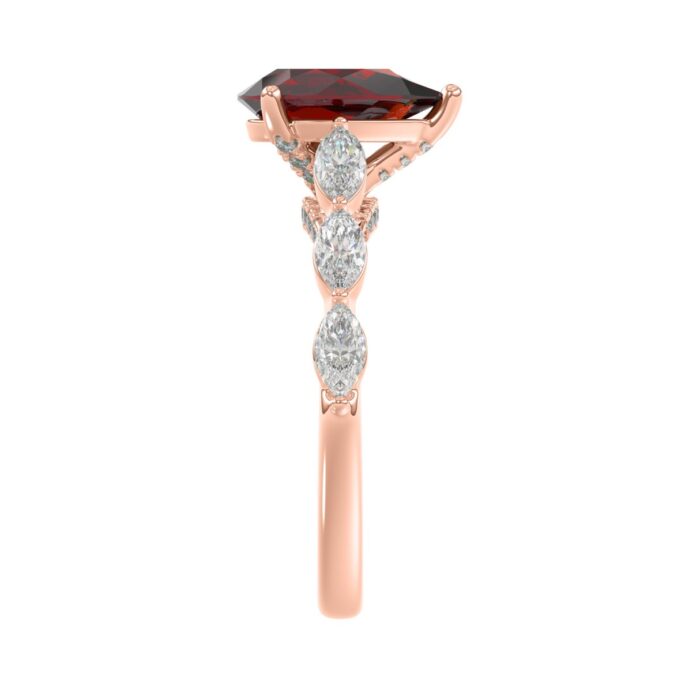 14K ROSE GOLD 3.00CT ROUND/RUBY PEAR/MARQUISE DIAMOND LADIES RING (CENTER STONE PEAR RUBY DIAMOND 2 1/4CT) - Image 3