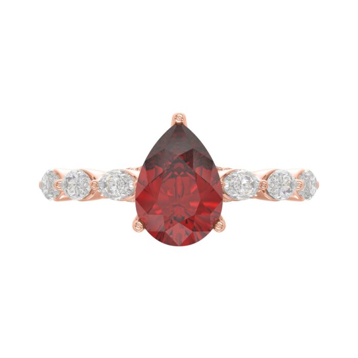 14K ROSE GOLD 3.00CT ROUND/RUBY PEAR/MARQUISE DIAMOND LADIES RING (CENTER STONE PEAR RUBY DIAMOND 2 1/4CT) - Image 2