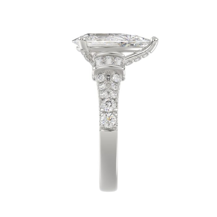 21K PLATINUM LADIES RING 2 3/4CT ROUND/PEAR/BAGUETTE DIAMOND (CENTER STONE PEAR DIAMOND 2CT) - Image 5