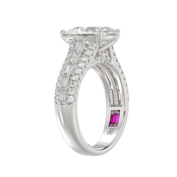 21K PLATINUM LADIES RING 2 3/4CT ROUND/PEAR/BAGUETTE DIAMOND (CENTER STONE PEAR DIAMOND 2CT) - Image 2