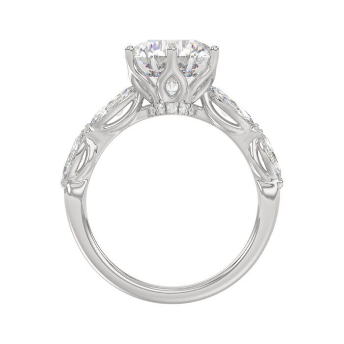 Luxury 14K White Gold Bridal Ring for Ladies 3 3/4CT Round & Marquise Cut Diamonds 3.00CT Round Center stone (Color F-G -Clarity VS1/VS2) - Image 2