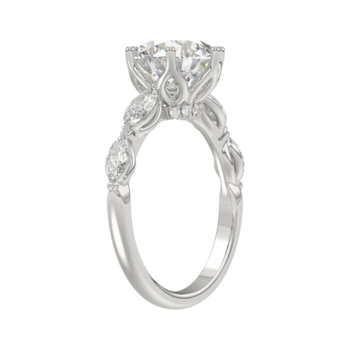 Luxury 14K White Gold Bridal Ring for Ladies 3 3/4CT Round & Marquise Cut Diamonds 3.00CT Round Center stone (Color F-G -Clarity VS1/VS2) - Image 3