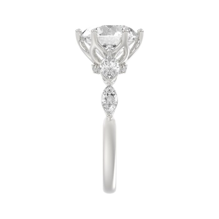 Luxury 14K White Gold Bridal Ring for Ladies 3 3/4CT Round & Marquise Cut Diamonds 3.00CT Round Center stone (Color F-G -Clarity VS1/VS2) - Image 4