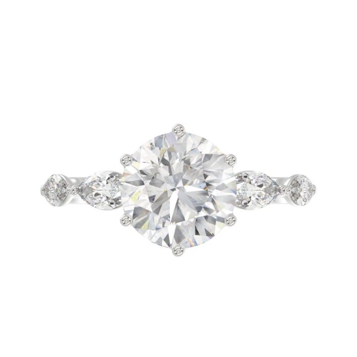 Luxury 14K White Gold Bridal Ring for Ladies 3 3/4CT Round & Marquise Cut Diamonds 3.00CT Round Center stone (Color F-G -Clarity VS1/VS2) - Image 5