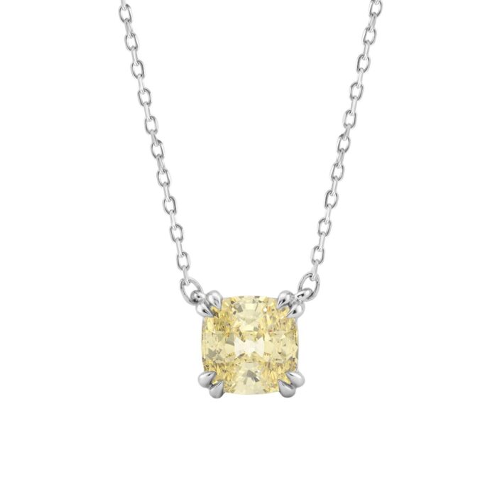 20890665_EC-126916W-1214x1214.jpg 14K WHITE GOLD 1.00CT CUSHION YELLOW DIAMOND LADIES NECKLACE - Image 1