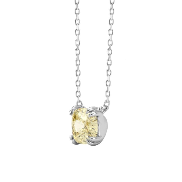 14K WHITE GOLD 1.00CT CUSHION YELLOW DIAMOND LADIES NECKLACE - Image 3