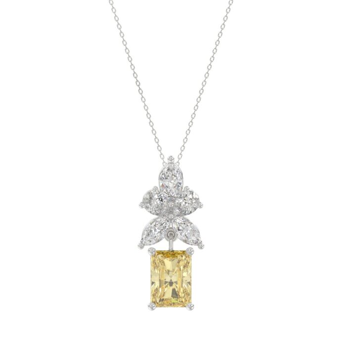 14K WHITE GOLD 2 1/4CT PEAR/MARQUISE/RADIANT DIAMOND LADIES PENDANT WITH CHAIN (CENTER STONE YELLOW RADIANT DIAMOND 1 1/2CT) - Image 1