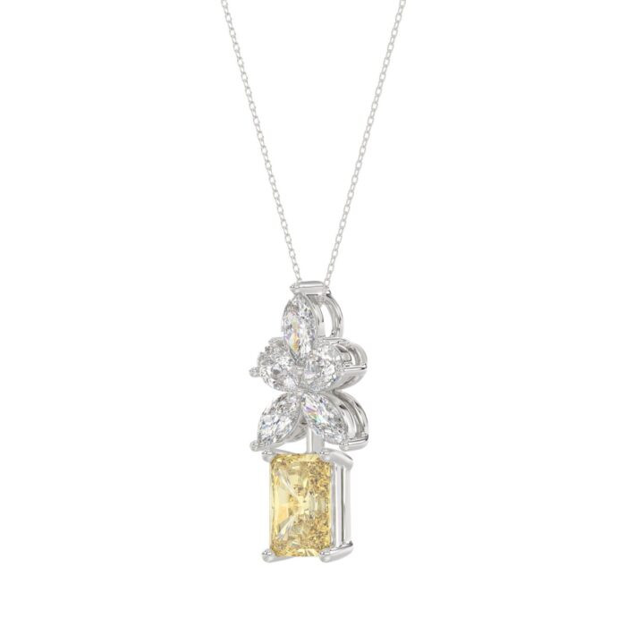 14K WHITE GOLD 2 1/4CT PEAR/MARQUISE/RADIANT DIAMOND LADIES PENDANT WITH CHAIN (CENTER STONE YELLOW RADIANT DIAMOND 1 1/2CT) - Image 3