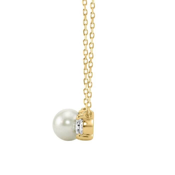 10K Yellow Gold Toi Et Moi Necklace With 1/4Ct Round Diamond & Pearl Elegant Two Stone Necklace For Her (Color F-G -Clarity Vs1/Vs2) - Image 2