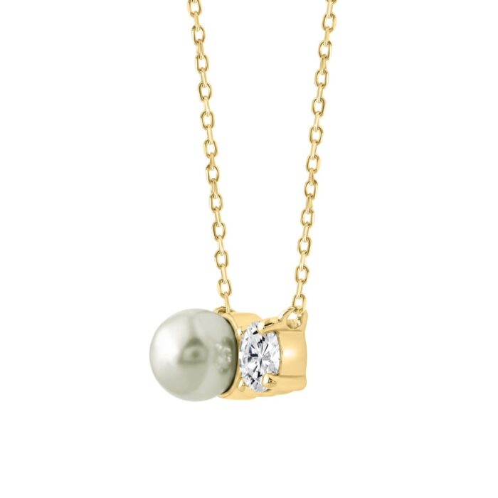 10K Yellow Gold Toi Et Moi Necklace With 1/4Ct Round Diamond & Pearl Elegant Two Stone Necklace For Her (Color F-G -Clarity Vs1/Vs2) - Image 3