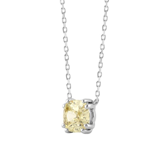 14K WHITE GOLD 1.00CT YELLOW CUSHION DIAMOND LADIES NECKLACE - Image 3