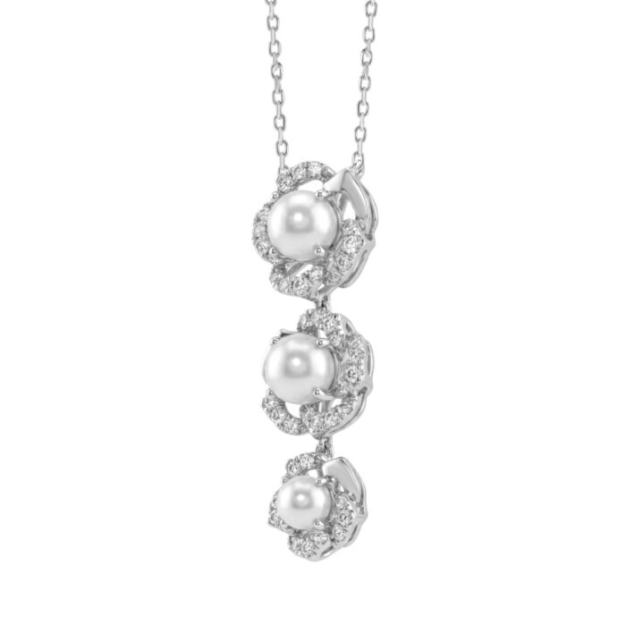 14K WHITE GOLD 1/3CT ROUND/PEARL DIAMOND LADIES NECKLACE - Image 3