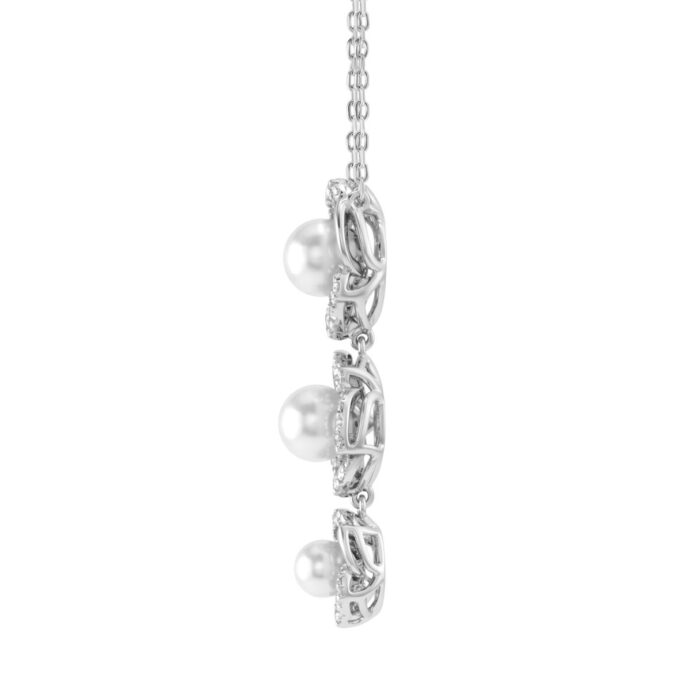14K WHITE GOLD 1/3CT ROUND/PEARL DIAMOND LADIES NECKLACE - Image 2