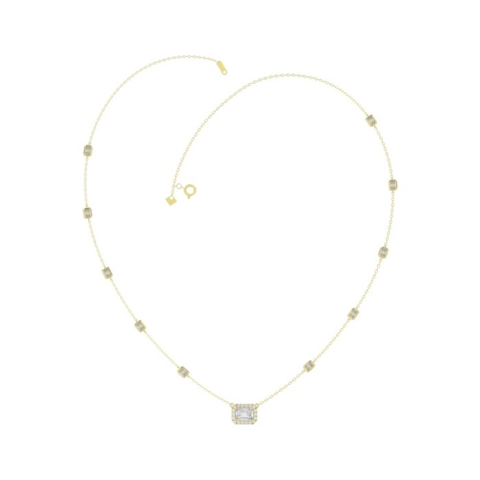 14K YELLOW GOLD 2 1/4CT ROUND/EMERALD DIAMOND LADIES NECKLACE - Image 1