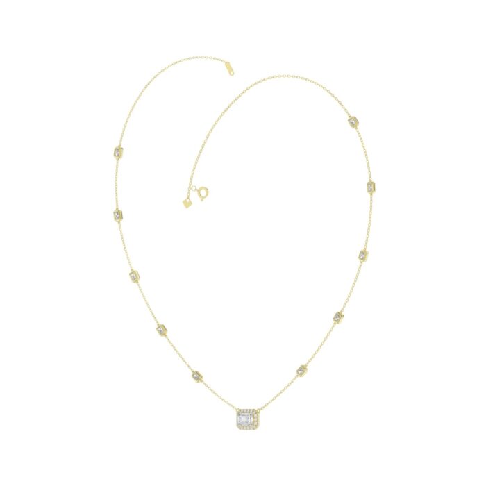 14K YELLOW GOLD 2 1/4CT ROUND/EMERALD DIAMOND LADIES NECKLACE - Image 3