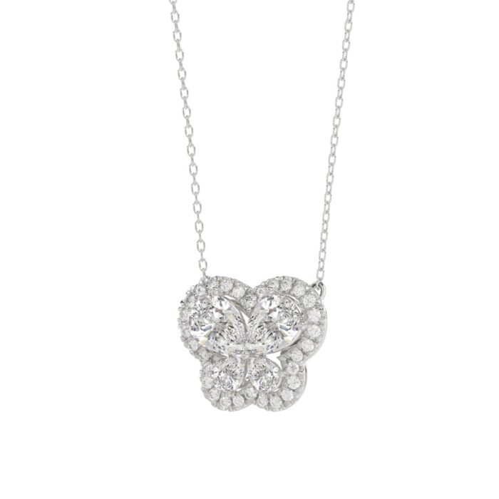 Elegant 14K White Gold Butterfly Necklace Featuring 1.00 Ct Lab Grown Round And Pear Diamonds. A Timeless Gift For Women And Everyday Luxury. - Image 3