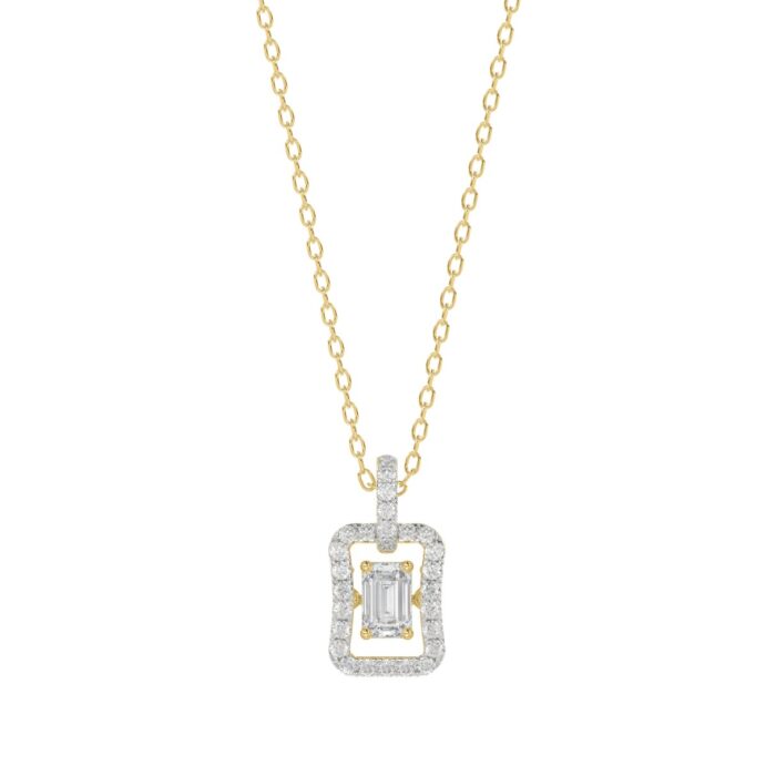 LADIES DANCING DIAMOND PENDANT WITH CHAIN 3/4CT ROUND/EMERALD DIAMOND 14K YELLOW GOLD (CENTER STONE EMERALD DIAMOND 1/2CT) - Image 1