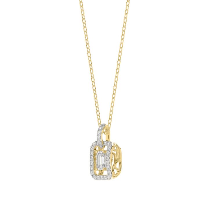 LADIES DANCING DIAMOND PENDANT WITH CHAIN 3/4CT ROUND/EMERALD DIAMOND 14K YELLOW GOLD (CENTER STONE EMERALD DIAMOND 1/2CT) - Image 3