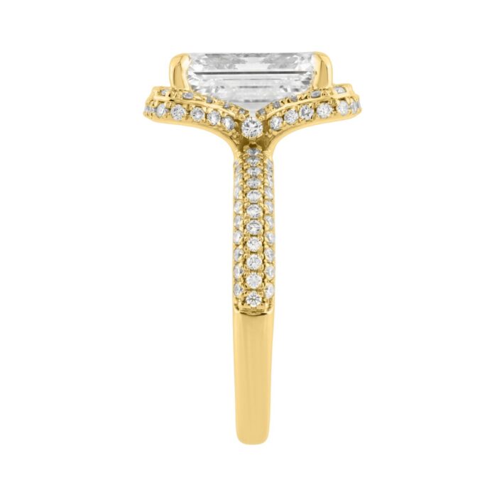 14K Yellow Gold 4 1/2Ct Ladies Emerald Cut Hidden Halo Engagement Ring 4Ct Emerald Center Stone & Round Diamond (Color F-G -Clarity Vs1/Vs2) - Image 3