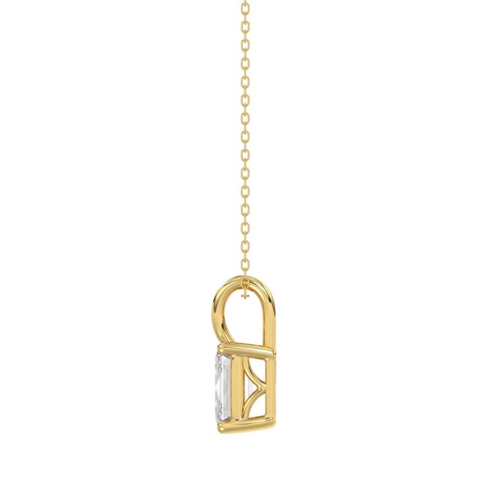 LADIES SOLITAIRE PENDANT WITH CHAIN 1CT EMERALD DIAMOND 14K YELLOW GOLD - Image 2