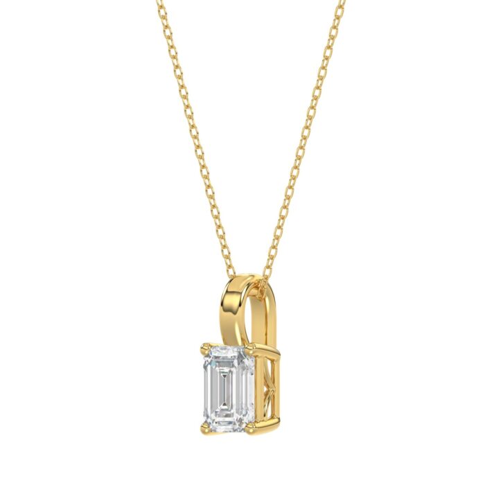 LADIES SOLITAIRE PENDANT WITH CHAIN 1CT EMERALD DIAMOND 14K YELLOW GOLD - Image 3