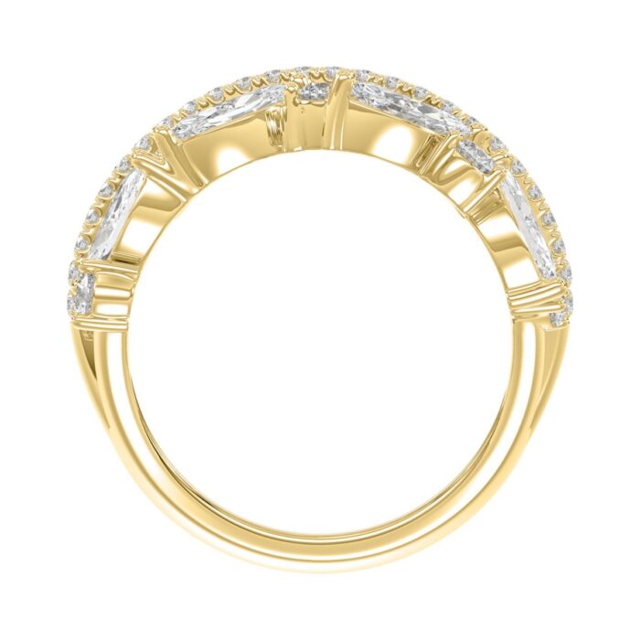This is a diamond 14k cluster Ladies 2CT Ring featuring Marquise-shaped and round-cut diamonds in a leaf or floral motif set in Yellow gold (Color F- - Image 2