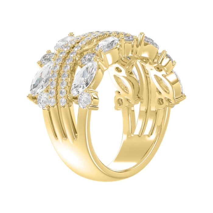 This is a diamond 14k cluster Ladies 2CT Ring featuring Marquise-shaped and round-cut diamonds in a leaf or floral motif set in Yellow gold (Color F- - Image 3