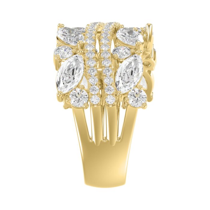 This is a diamond 14k cluster Ladies 2CT Ring featuring Marquise-shaped and round-cut diamonds in a leaf or floral motif set in Yellow gold (Color F- - Image 4