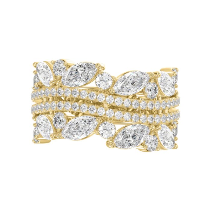 This is a diamond 14k cluster Ladies 2CT Ring featuring Marquise-shaped and round-cut diamonds in a leaf or floral motif set in Yellow gold (Color F- - Image 5