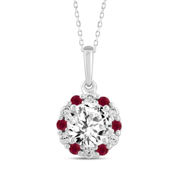 20890695_EC-111219W-1214x1214.jpg 14K WHITE GOLD 1 1/3CT ROUND RUBY DIAMOND LADIES PENDANT WITH CHAIN (CENTER STONE ROUND DIAMOND 1CT) - Image 1