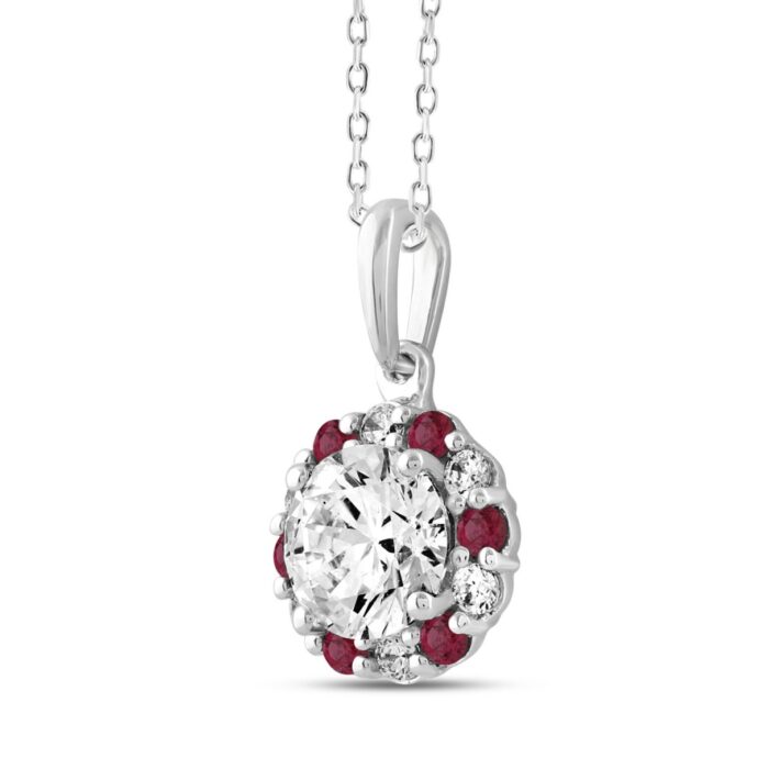 14K WHITE GOLD 1 1/3CT ROUND RUBY DIAMOND LADIES PENDANT WITH CHAIN (CENTER STONE ROUND DIAMOND 1CT) - Image 3