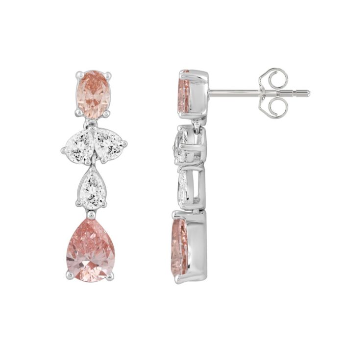 ETERNAL BLUSH COLLECTION 14K WHITE/ROSE GOLD 3 1/2CT OVAL/PEAR DIAMOND LADIES EARRINGS (PINK PEAR DIAMOND 3/4CT/ PINK OVAL DIAMOND 1/2CT) - Image 2
