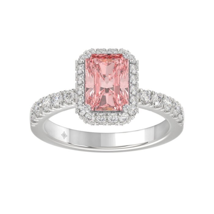 20890698_EC-151569W-1214x1214.jpg 14K White Gold 4.00Ct Round Diamond Halo Ring For Women 3.00Ct Pink Radiant Cut Center Stone With Round Diamond Halo (Color F-G -Clarity Vs1/Vs2) - Image 1